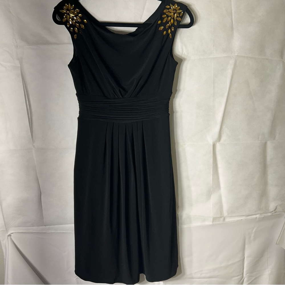 Eliza J Elegant Black Dress with Gold Accents